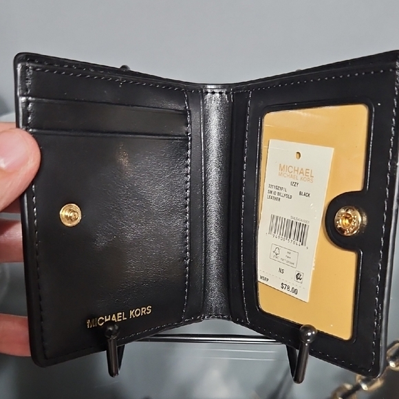 Michael Kors Black slime bifold Wallet with Gold Logo NWT - Picture 8 of 13